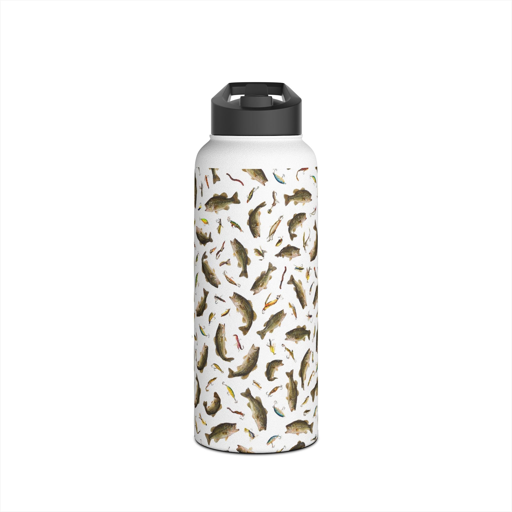 Bass Pattern Stainless Steel Water Bottle | Fishing Fish Design
