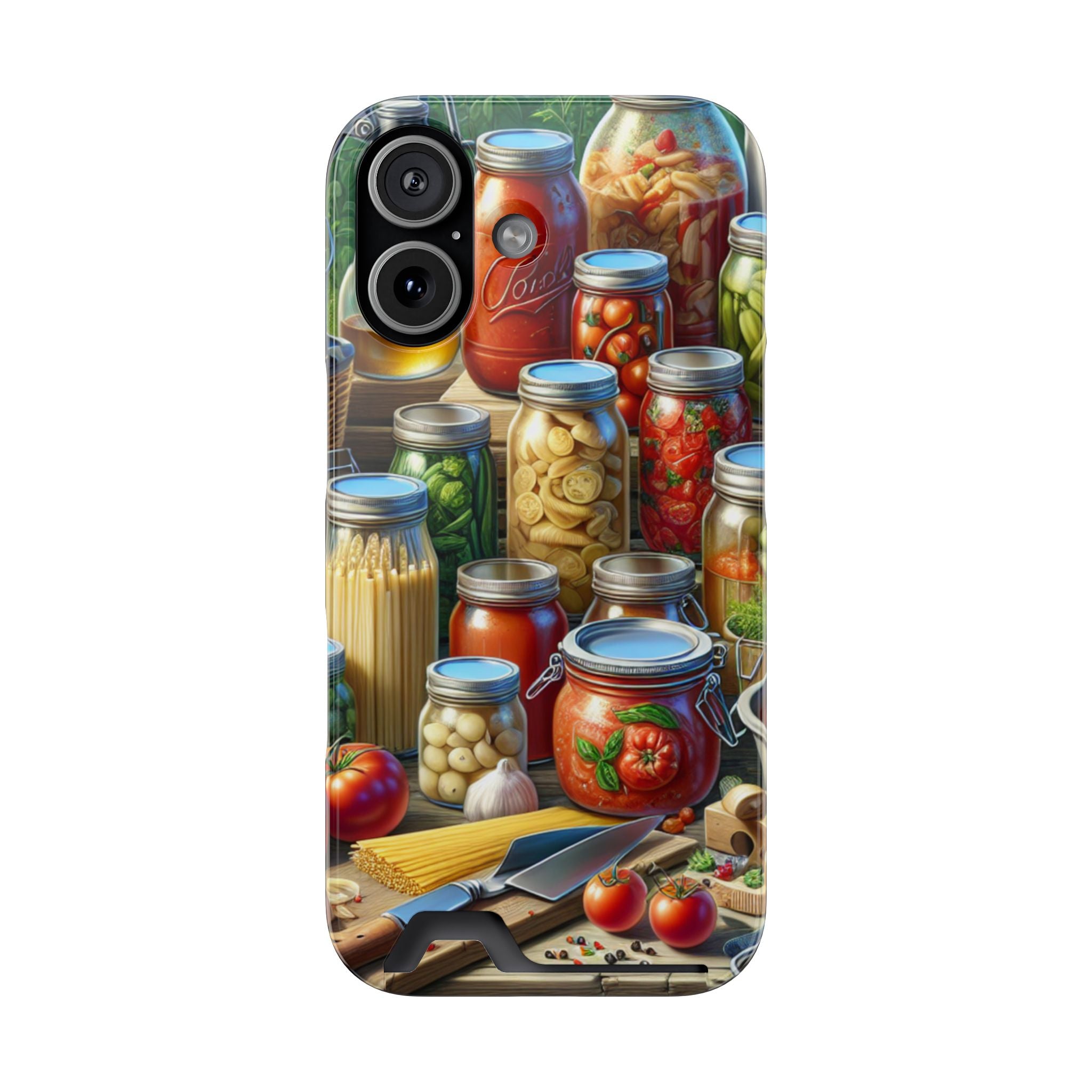 Canning Kitchen Phone Case with Card Holder / Rustic Pantry Jar & Veggie Design