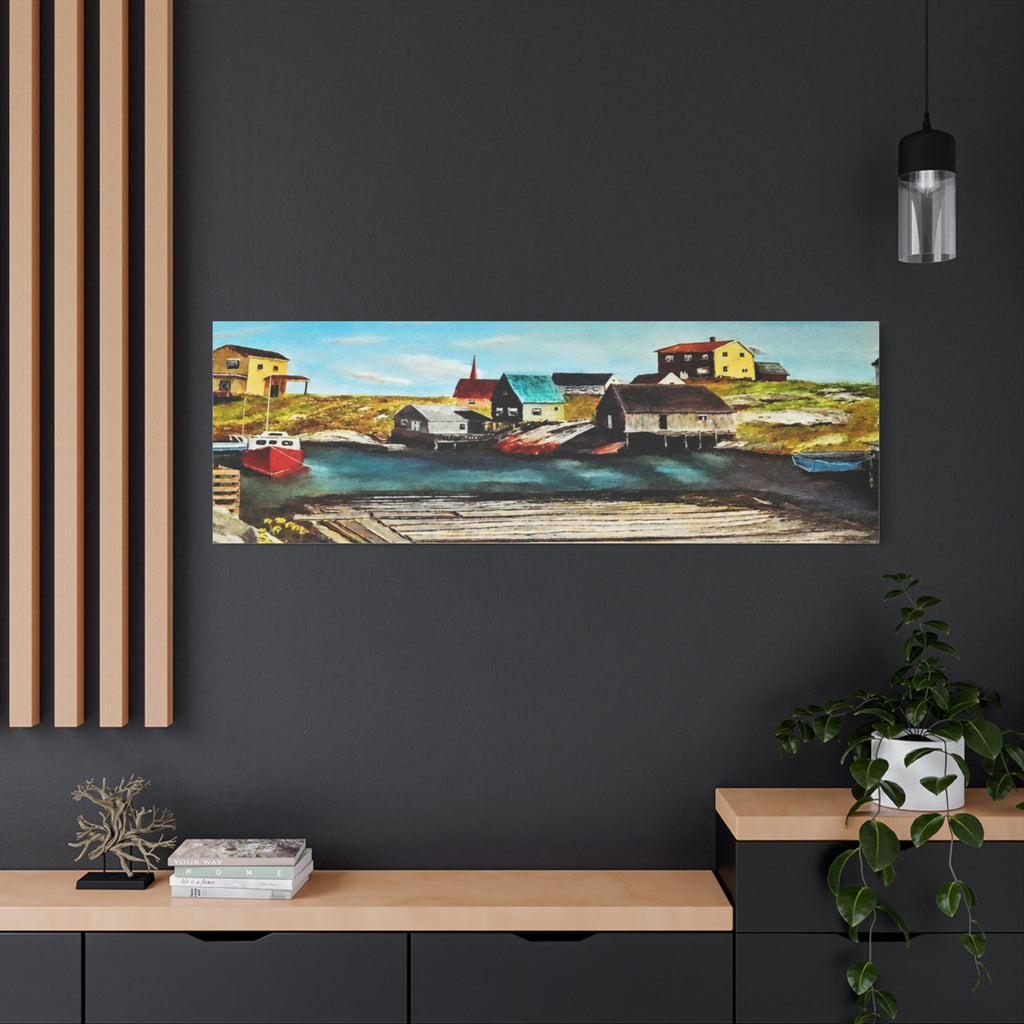 Coastal Fishing Village Canvas /Panoramic Seascape Matte Stretched