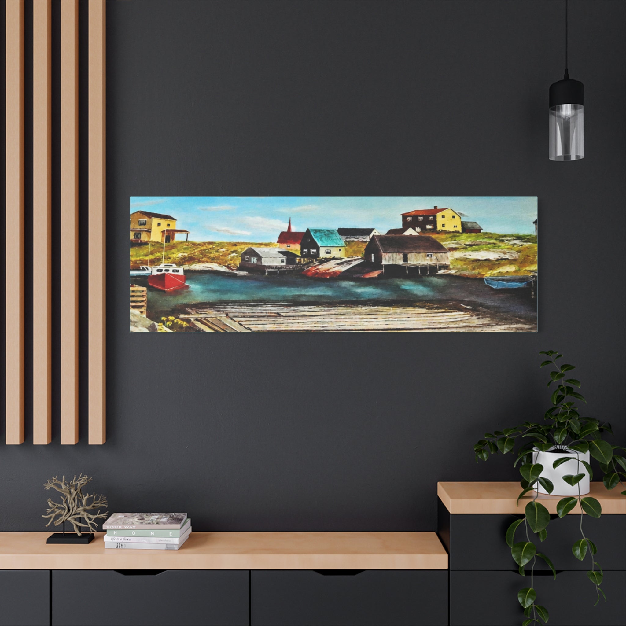 Coastal Fishing Village Canvas /Panoramic Seascape Matte Stretched