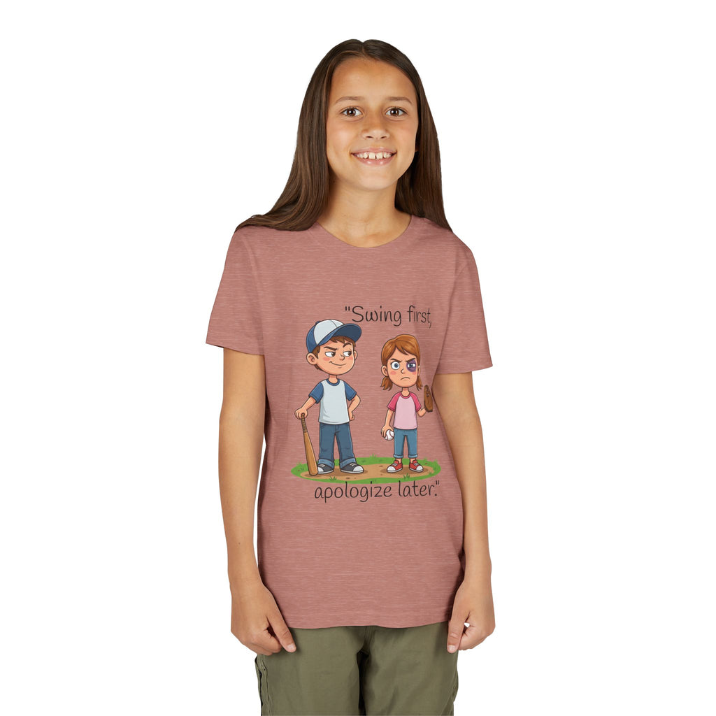 Youth Tee / "Swing First, Apologize Later" Baseball & Softball Kids Shirt