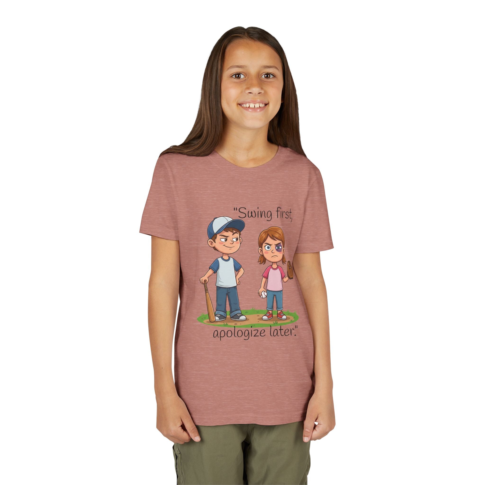 Youth Tee / "Swing First, Apologize Later" Baseball & Softball Kids Shirt