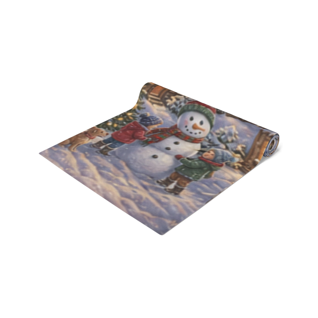 Storybook Snowman Village Table Runner, Winter Wonderland Cotton Poly