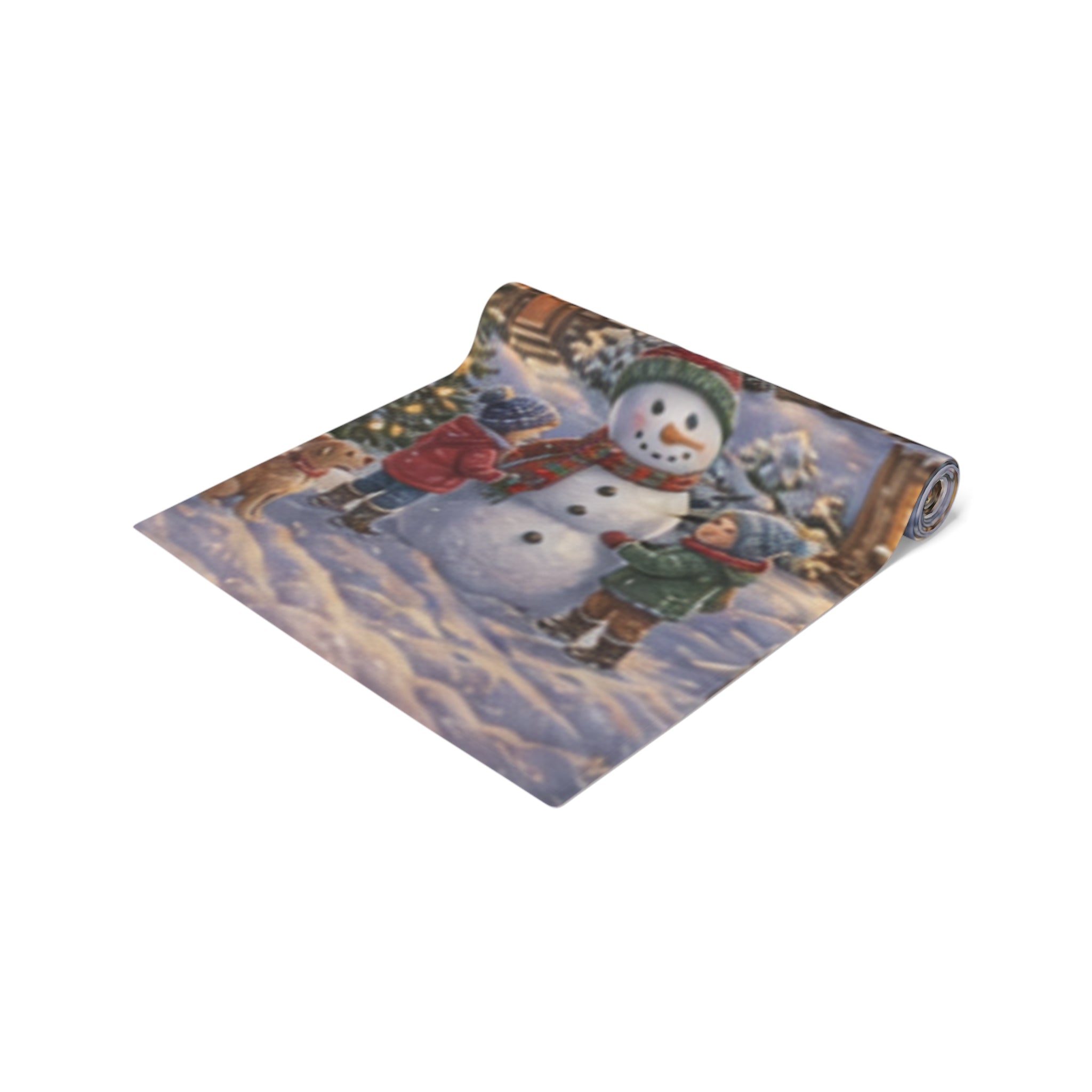 Storybook Snowman Village Table Runner, Winter Wonderland Cotton Poly