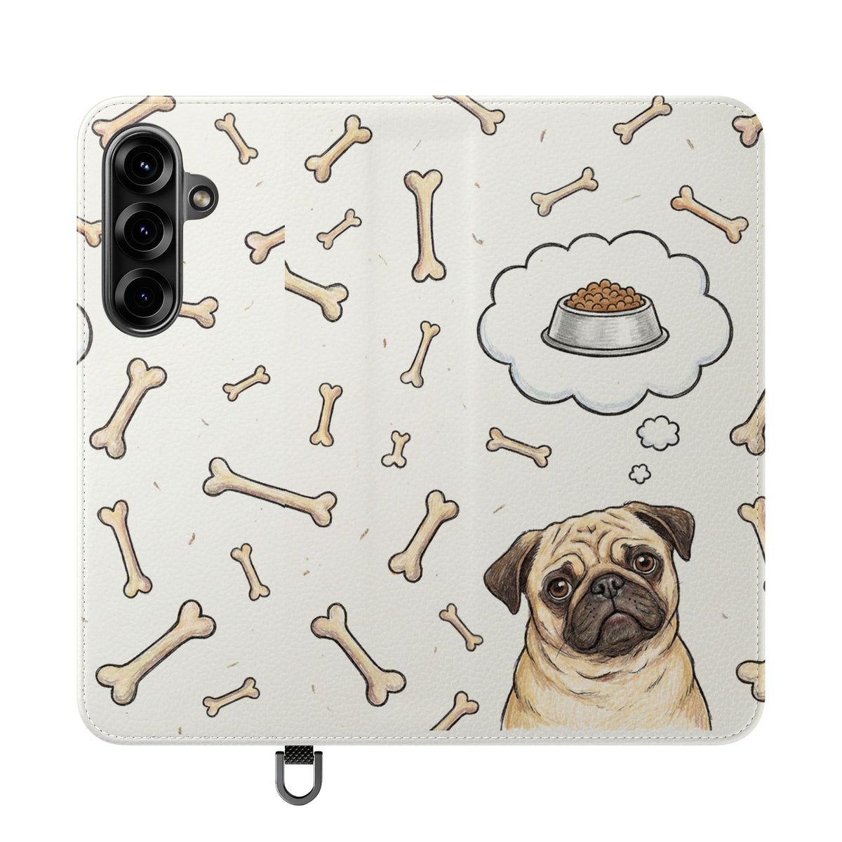 Pug & Bones Phone Flip Case / Cute Dog Wallet Cover