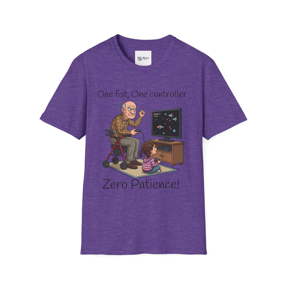 One Fist One Controller Zero Patience Grandpa Unisex Graphic T-Shirt – Funny Gaming Cotton Tee
