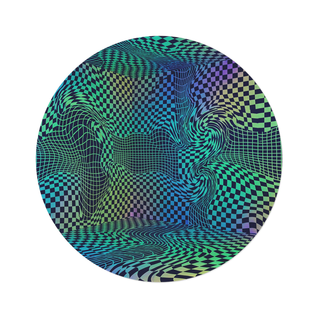 Psychedelic Checkered Warp Round Rug | Optical Illusion Floor Mat