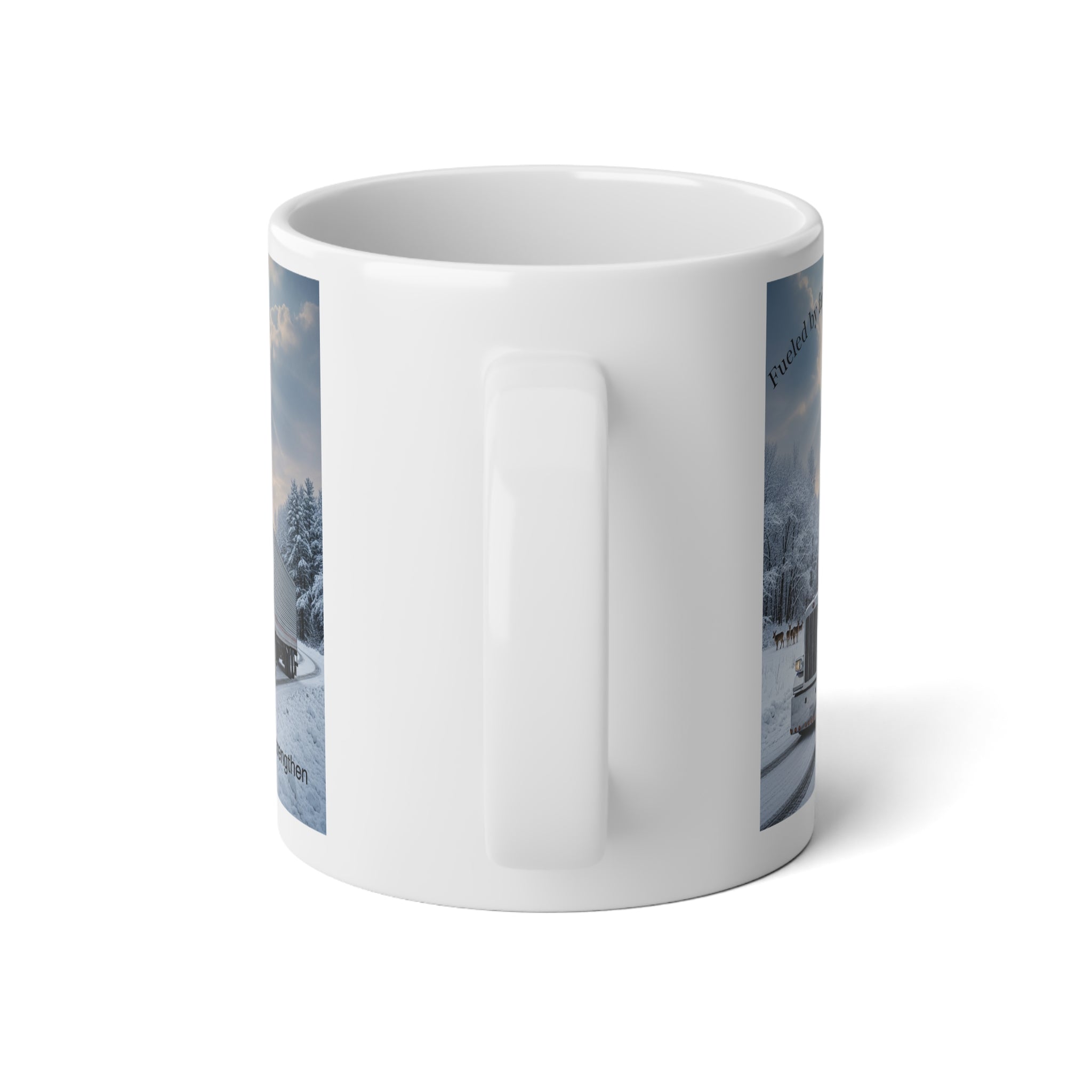 20oz Jumbo Coffee mug  Christian Trucker Winter Scene | 'Fear Not, I Am With You' Inspirational Coffee Cup