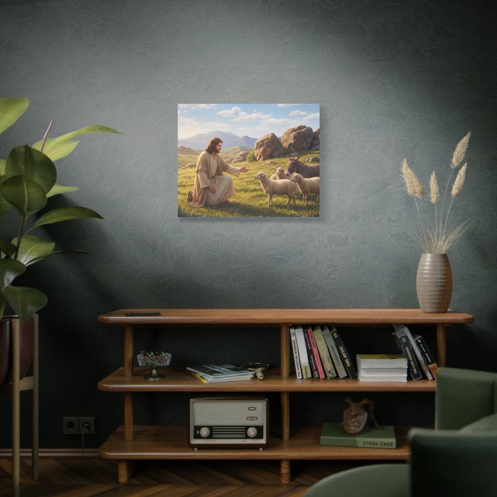 Jesus with Sheep Matte Canvas Print / Stretched 1.25" Religious Wall Art