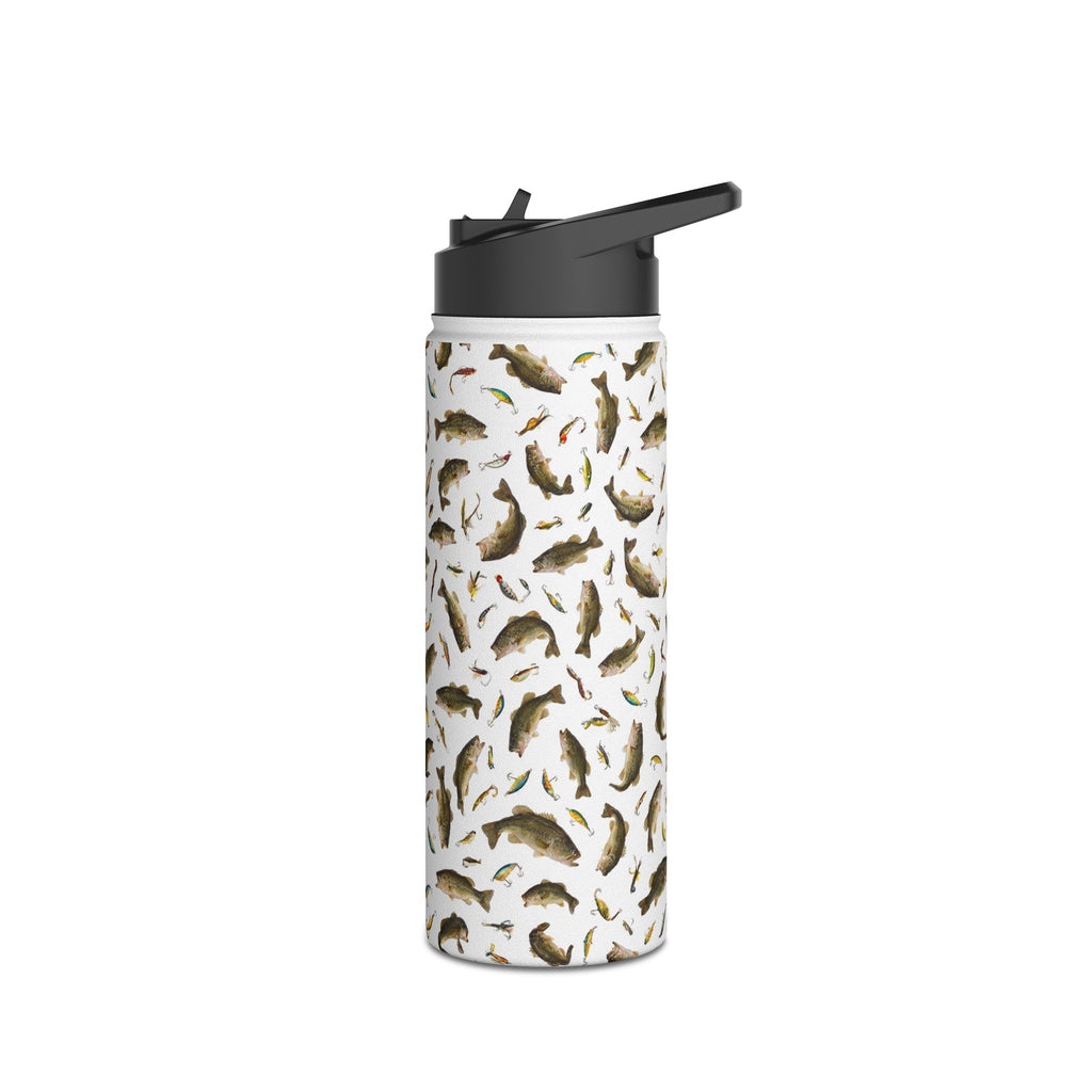 Bass Pattern Stainless Steel Water Bottle | Fishing Fish Design