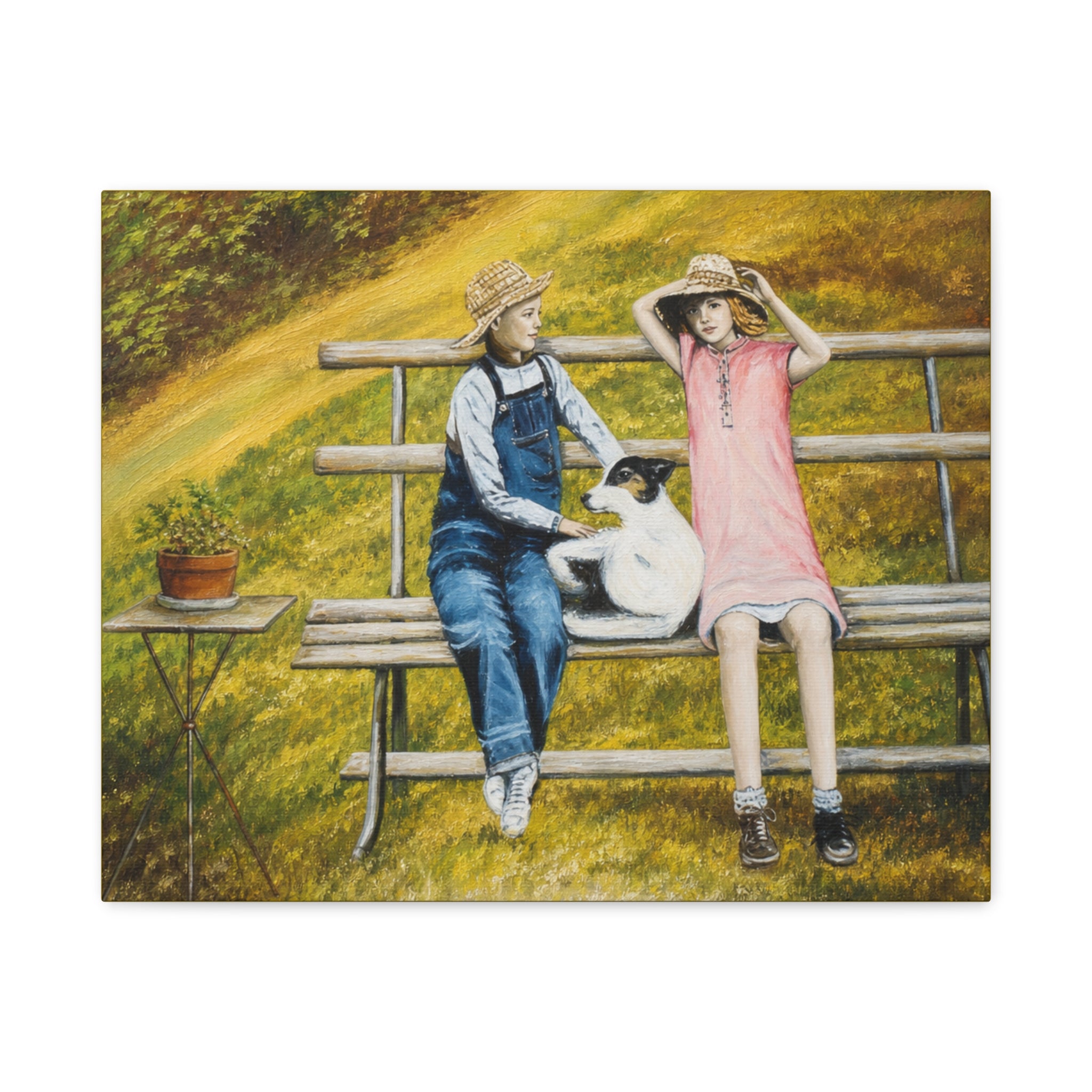 Children on Bench Painting Canvas