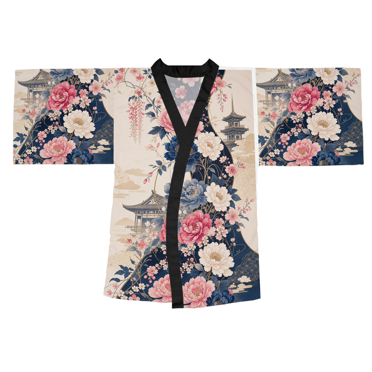 Vintage Japanese Floral Kimono Robe - Long Sleeve