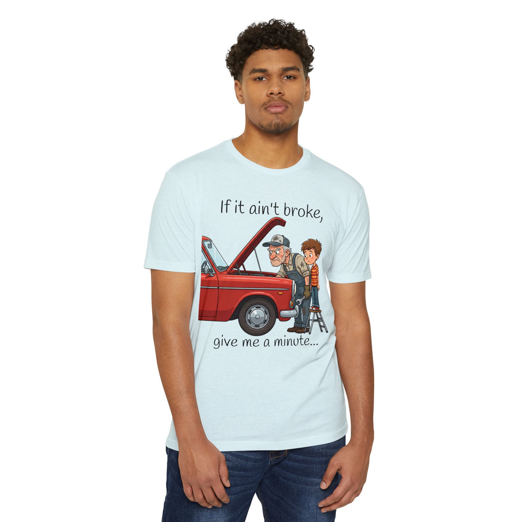 Mechanic Grandpa T-Shirt — "If it ain't broke, give me a minute" Vintage Car Repair Tee