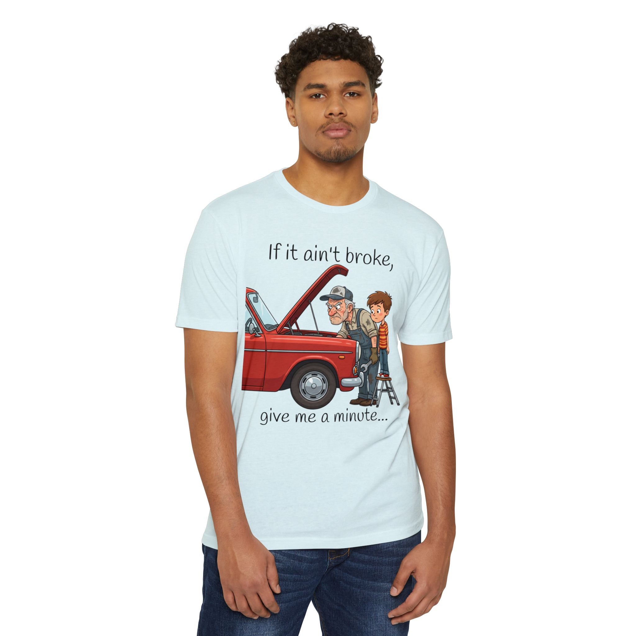 Mechanic Grandpa T-Shirt — "If it ain't broke, give me a minute" Vintage Car Repair Tee