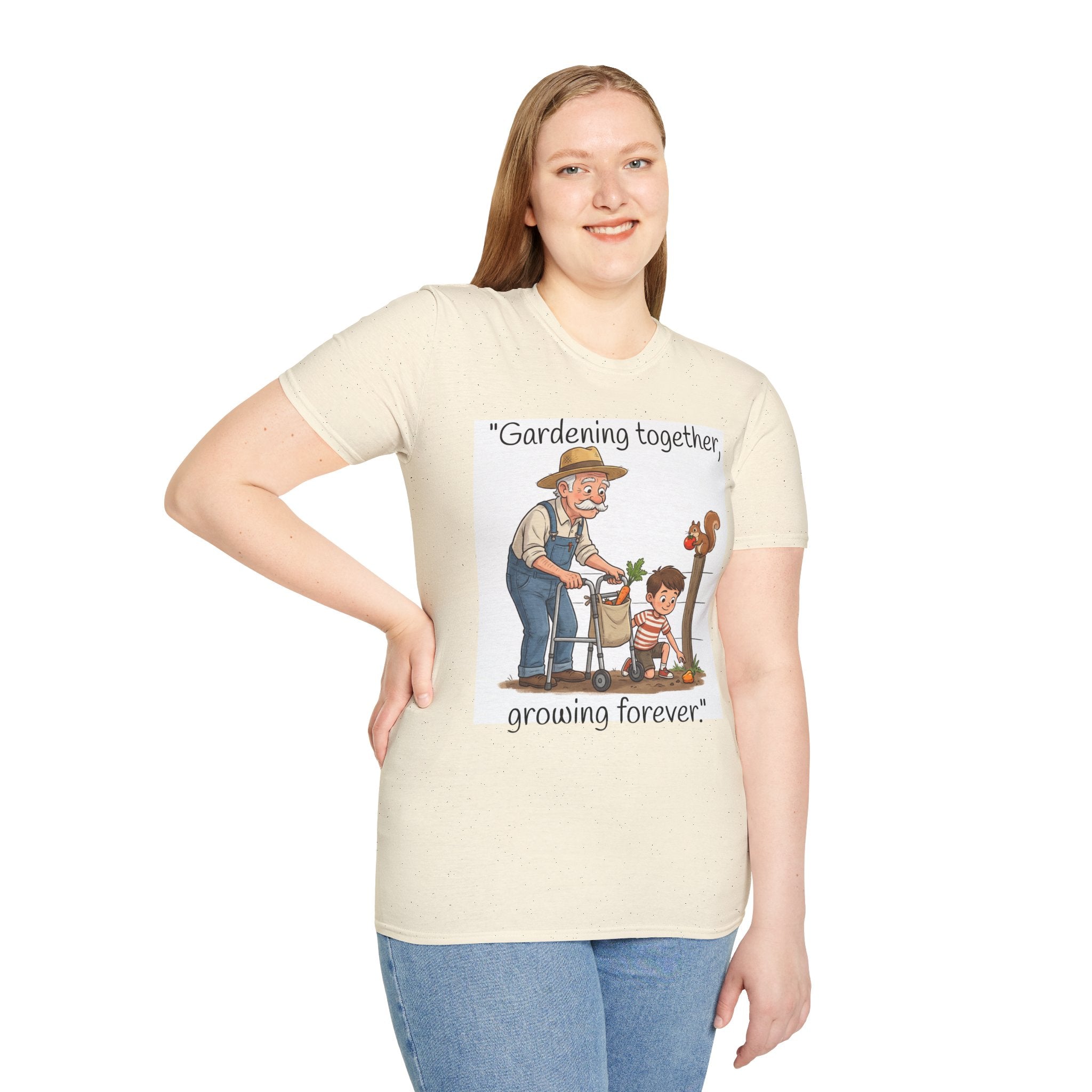 Gardening Together Growing Forever T-Shirt | Grandpa and Child Garden Design