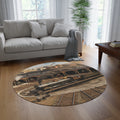 Train Yard Round Rug, Kids Playroom Railroad Pattern Rug | Nursery Floor Mat