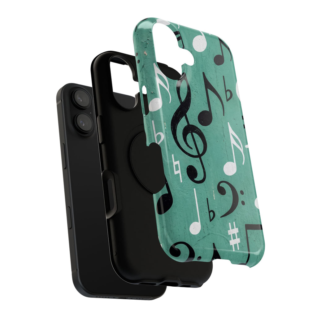 Teal Music Notes Phone Case | Impact-Resistant Case