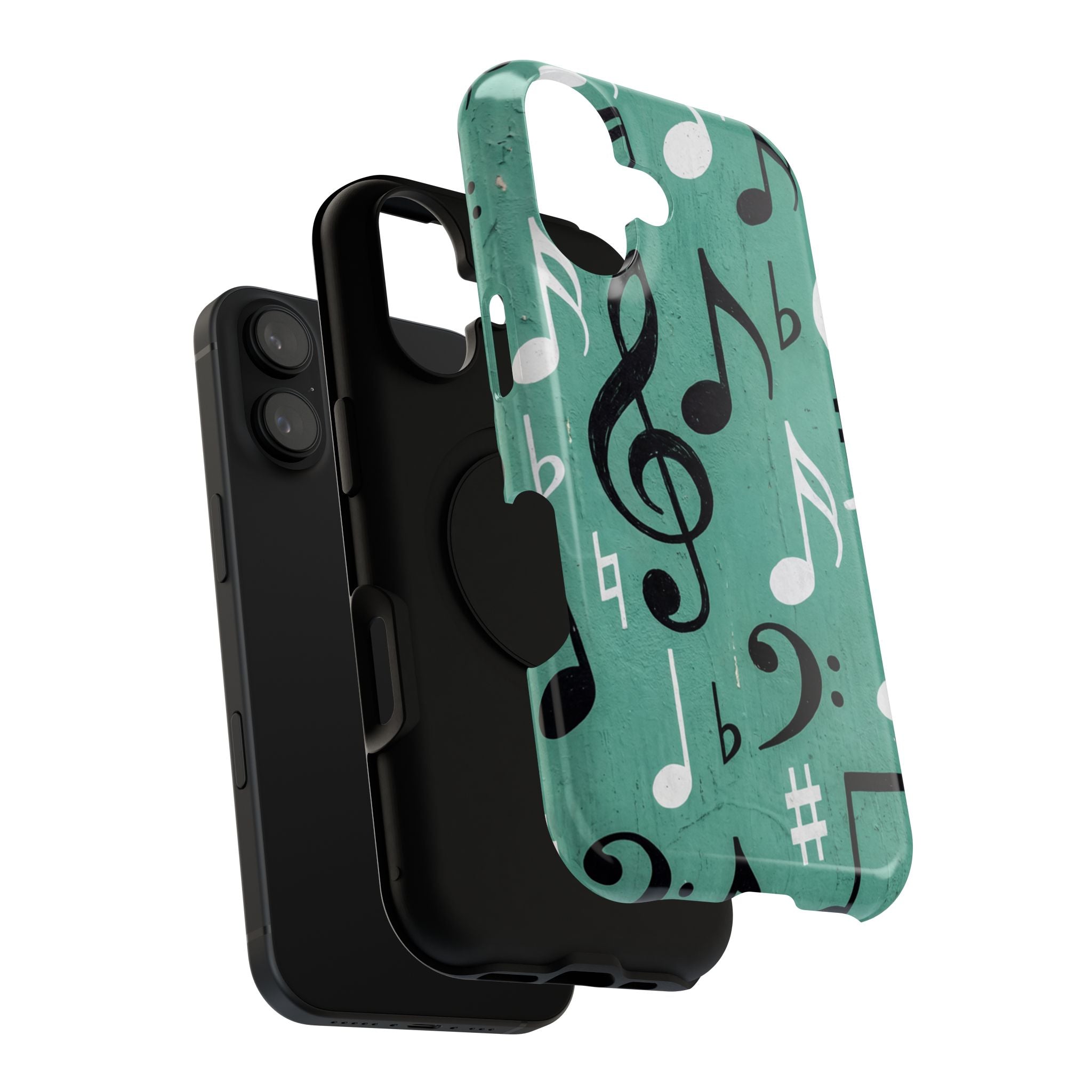 Teal Music Notes Phone Case | Impact-Resistant Case