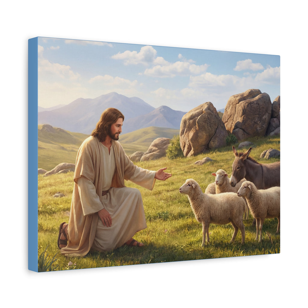 Jesus with Sheep Matte Canvas Print / Stretched 1.25" Religious Wall Art