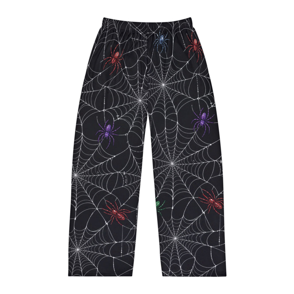 Spiderweb Pajama Pants — Men’s Halloween Lounge Pants with Colorful Spiders