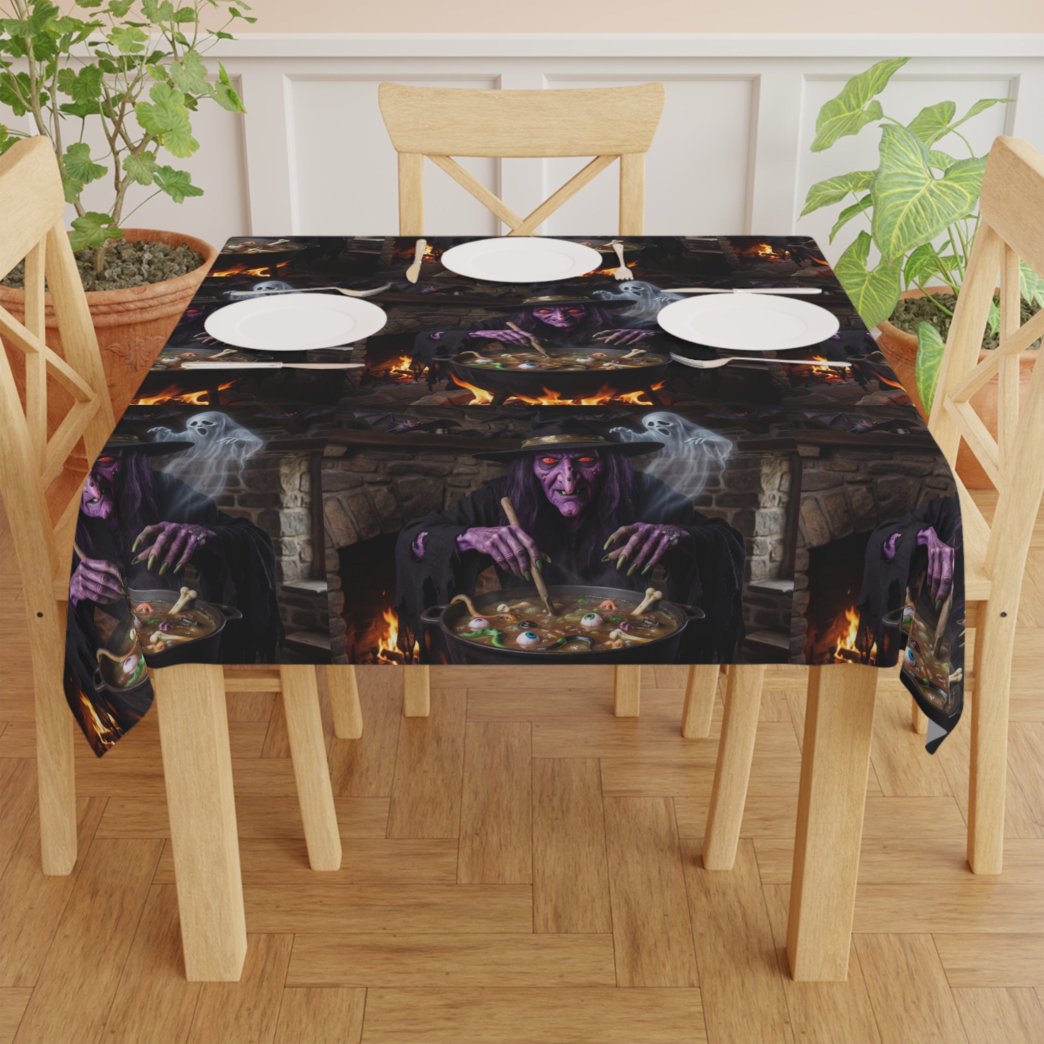 Halloween Witch Cauldron Tablecloth — Spooky Haunted Dinner Party Decor