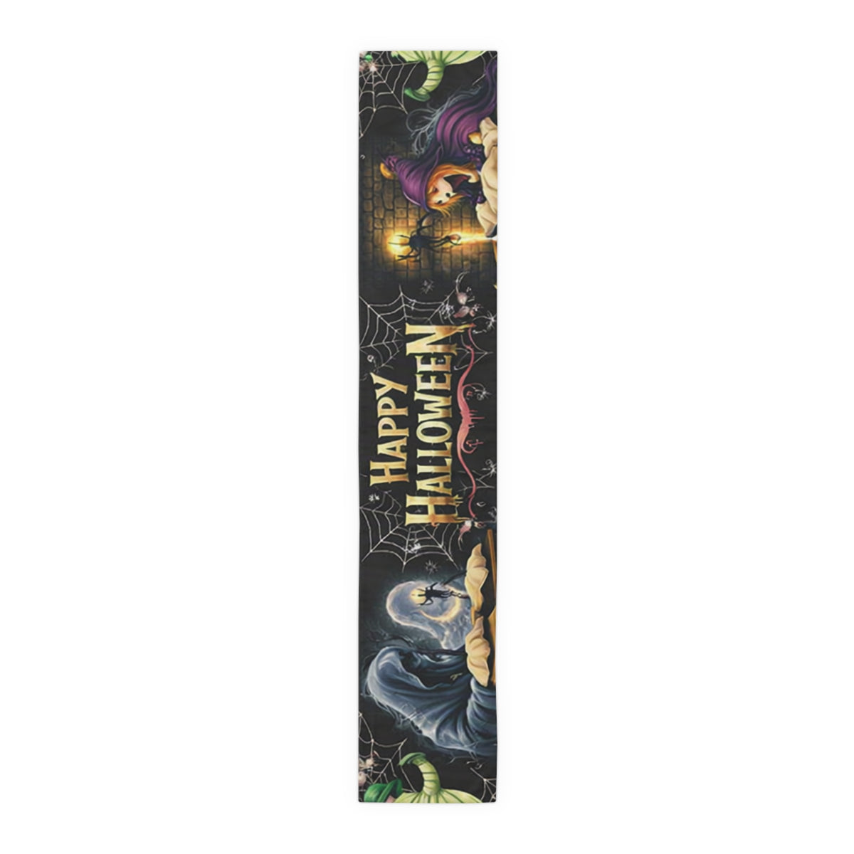 Happy Halloween Table Runner | Glowing Moon, Bats & Spiderwebs – Seasonal Table Decor