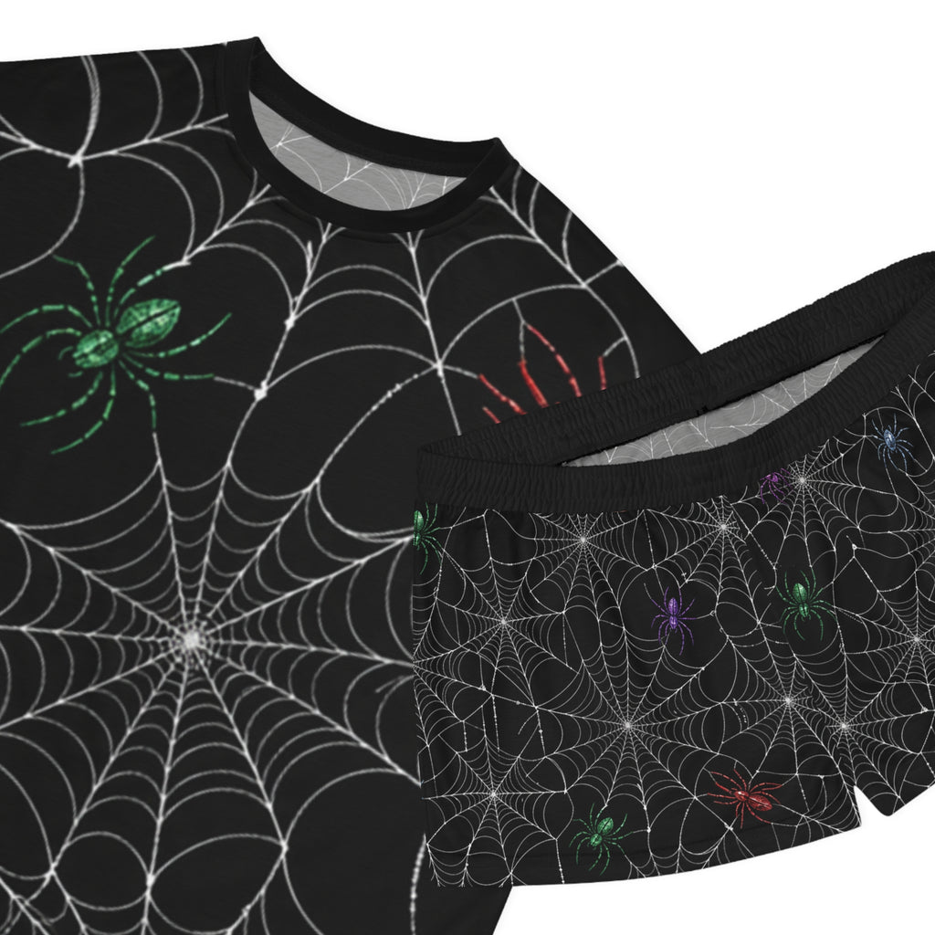 Colorful Spiders on Webs Pajama Set | Short Pajama Set