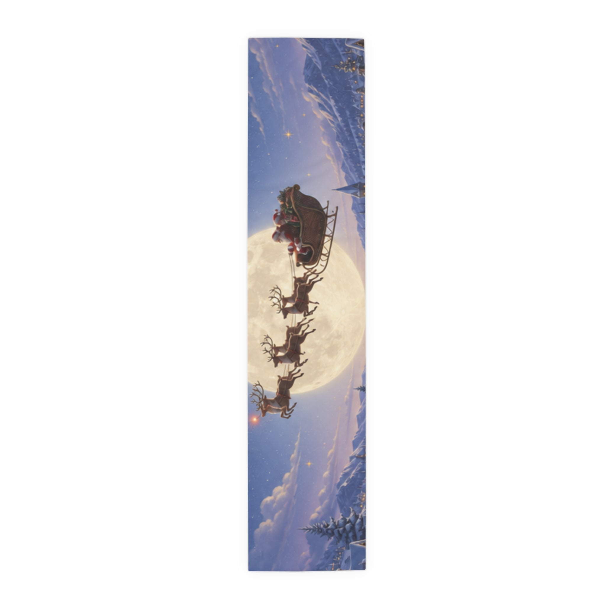 Santa and Reindeer Moonlit Scene Table Runner