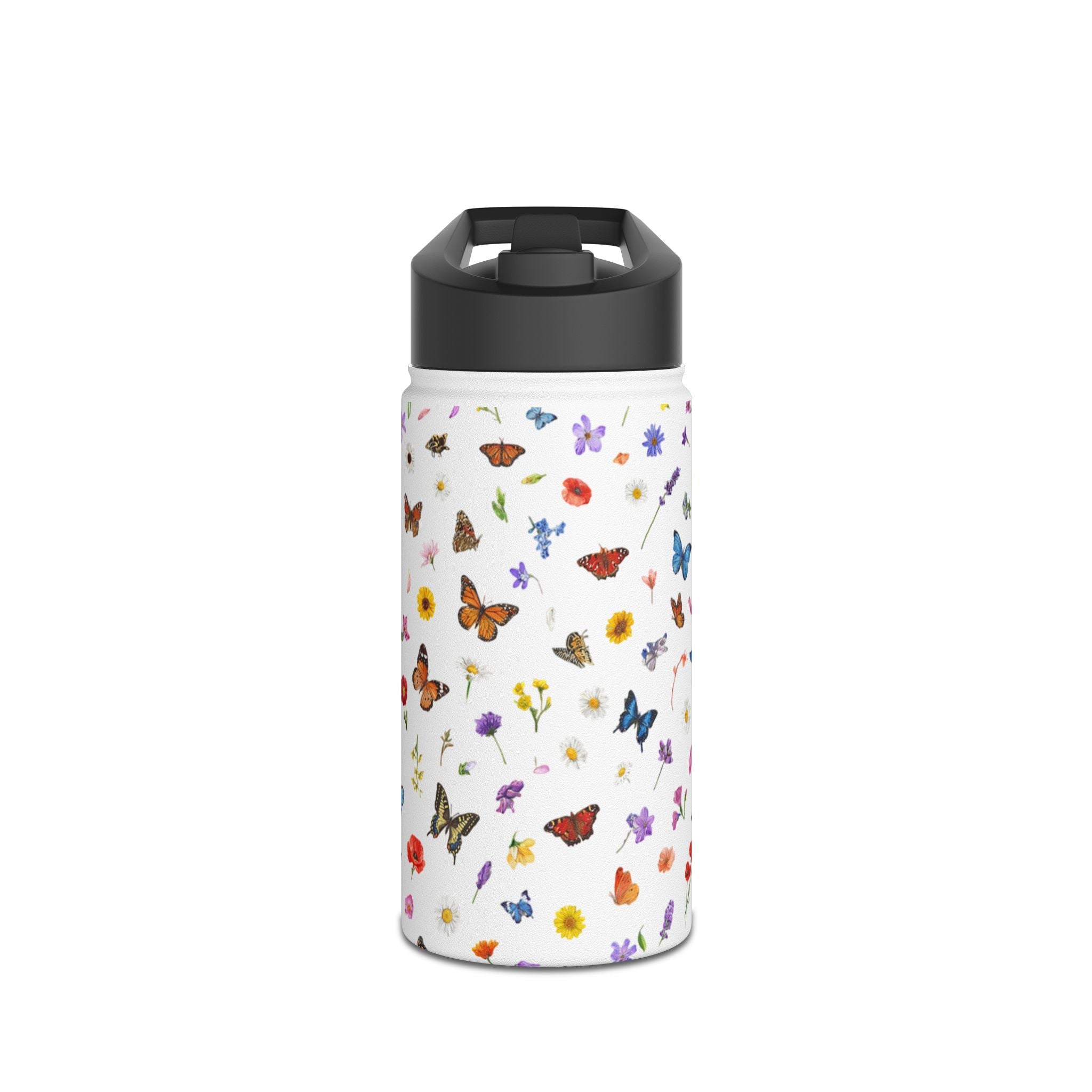 Butterfly Floral Pattern Stainless Steel Water Bottle | Standard Lid