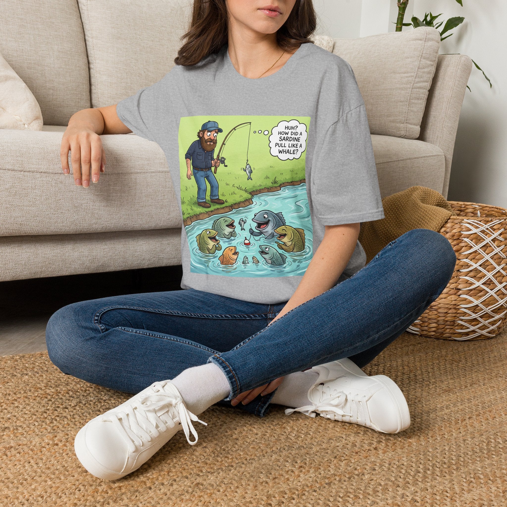 Fishing Bass Cartoon Unisex Graphic T-Shirt – Funny Lure Pond Fish Cotton Tee