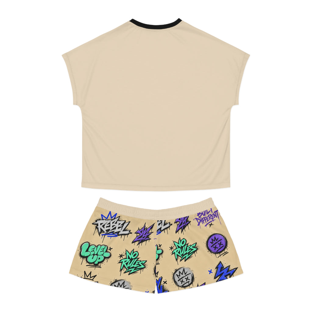 Stay Real Graffiti Print Pajama Set | Short Sleeve Top & Shorts
