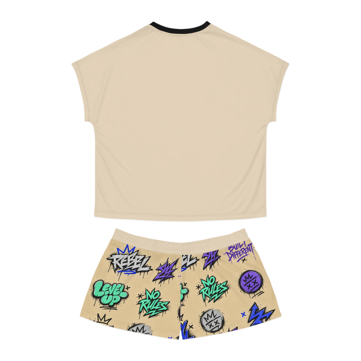 Stay Real Graffiti Print Pajama Set | Short Sleeve Top & Shorts