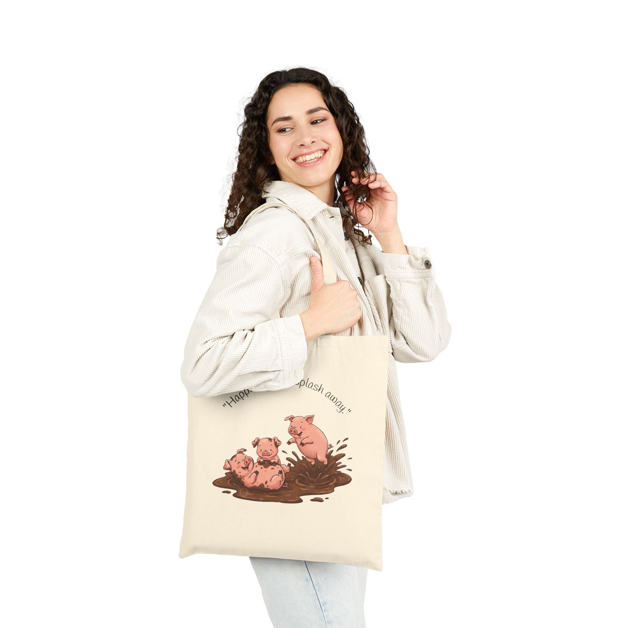 Tote Bag / 'Happiness is a Splash Away' Muddy Pig Illustration Cotton Tote