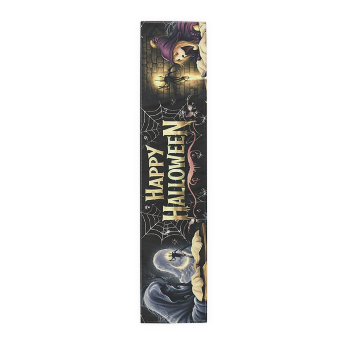 Happy Halloween Table Runner | Glowing Moon, Bats & Spiderwebs – Seasonal Table Decor