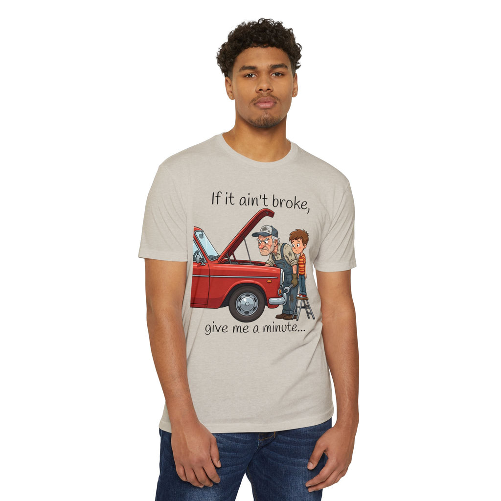 Mechanic Grandpa T-Shirt — "If it ain't broke, give me a minute" Vintage Car Repair Tee