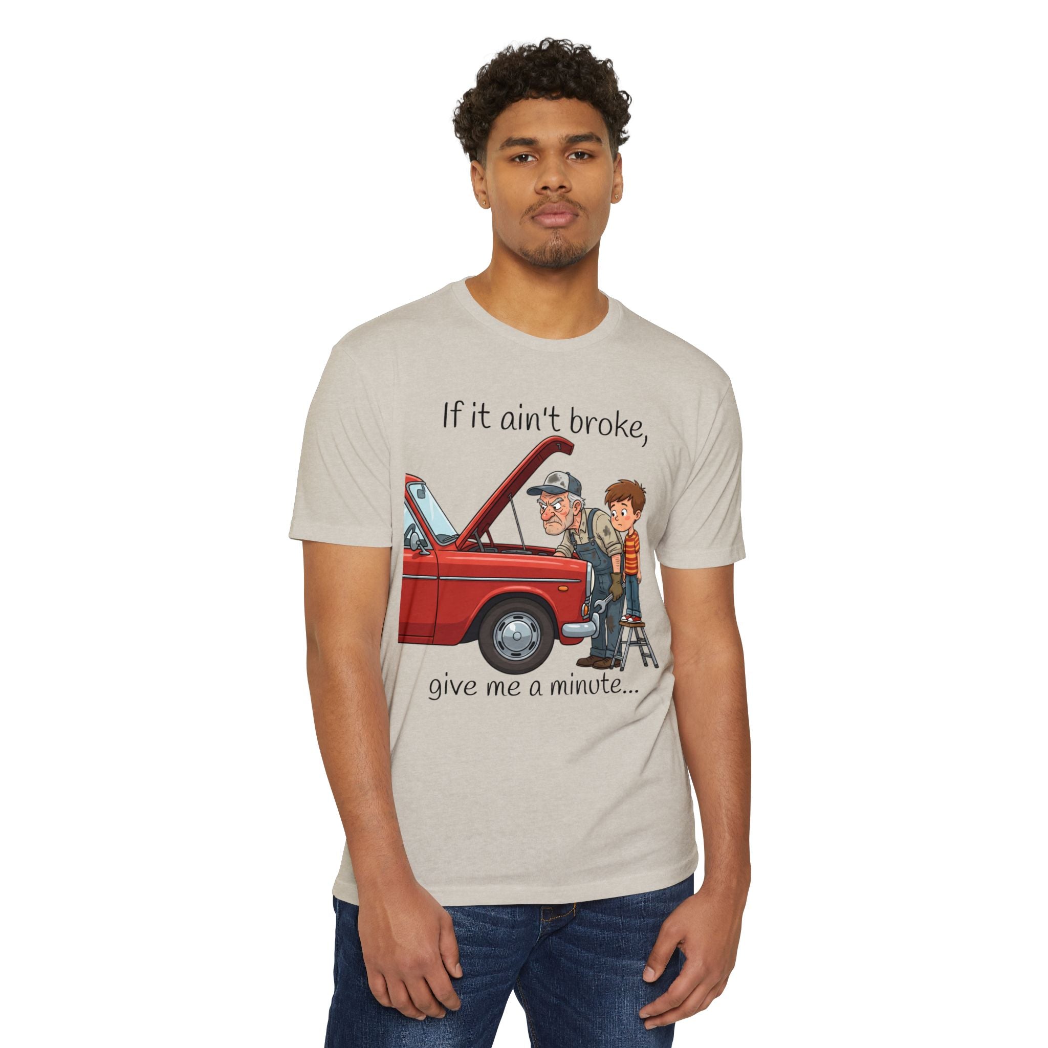 Mechanic Grandpa T-Shirt — "If it ain't broke, give me a minute" Vintage Car Repair Tee