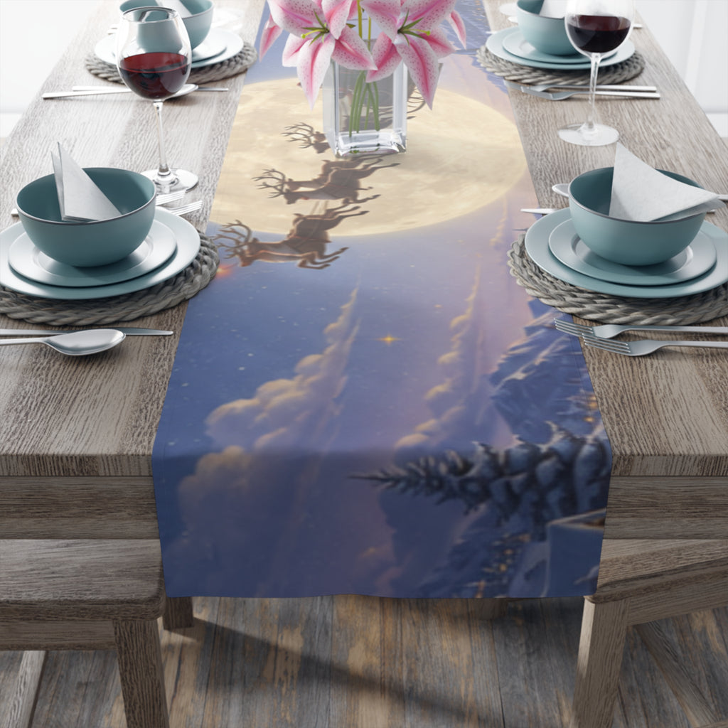 Santa and Reindeer Moonlit Scene Table Runner