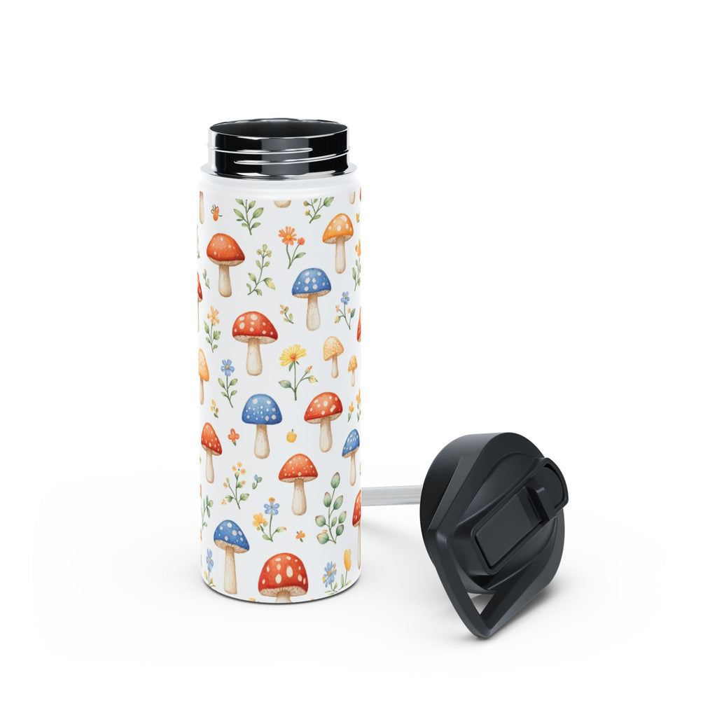 Watercolor Mushroom Pattern Stainless Steel Water Bottle | Floral Doodle