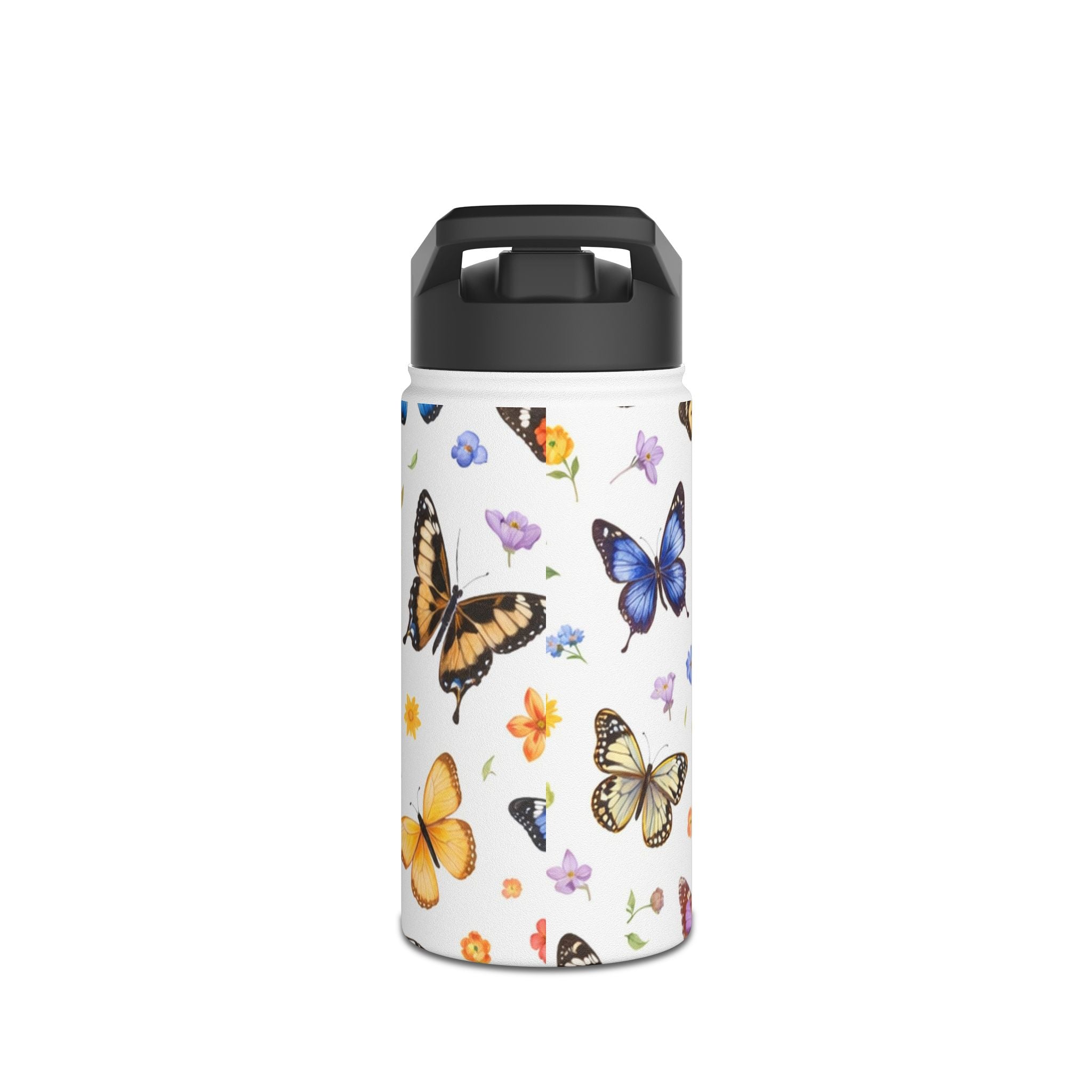 Butterfly Floral Pattern Stainless Steel Water Bottle | Standard Lid