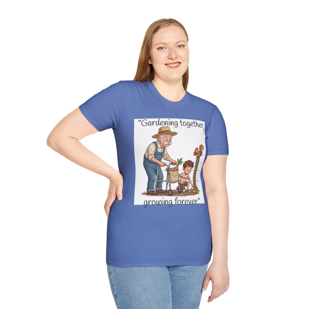 Gardening Together Growing Forever T-Shirt | Grandpa and Child Garden Design