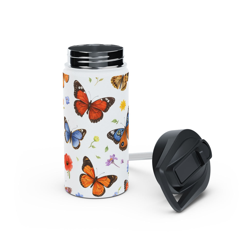 Butterfly Floral Pattern Stainless Steel Water Bottle | Standard Lid