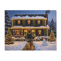 Cozy Snowy House Christmas Placemat | Holiday Winter Scene, Snowman