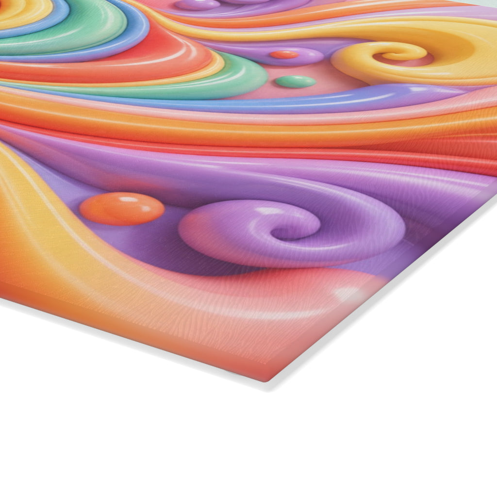 Rainbow Swirl Glass Cutting Board | Pastel Spiral Kitchen Decor