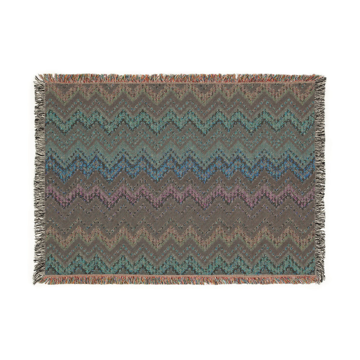 Chevron Ombré Woven Fringe Blanket - Multicolor Zigzag