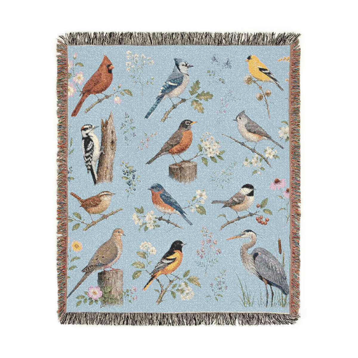 Vintage Bird Blue Botanical Woven Blanket