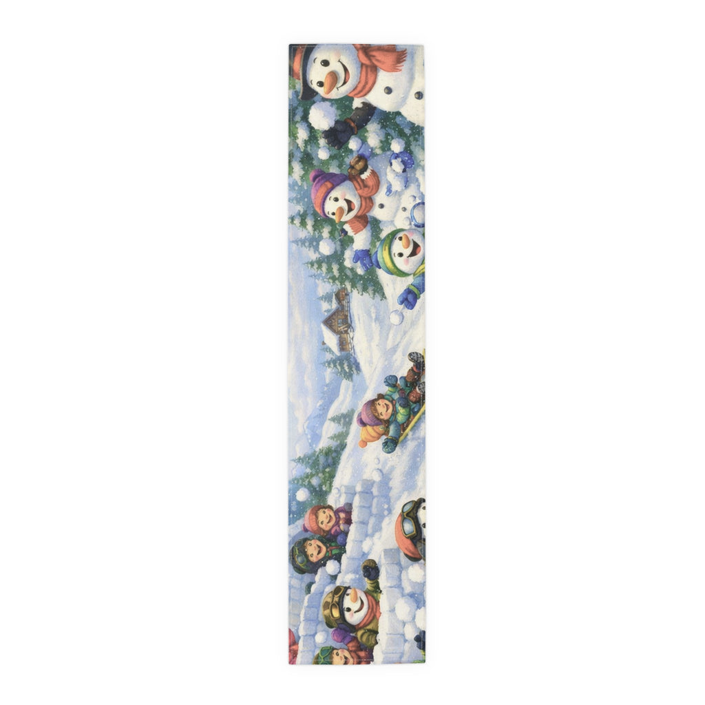 Snowman Winter Scene Table Runner | Holiday Snowball Fight