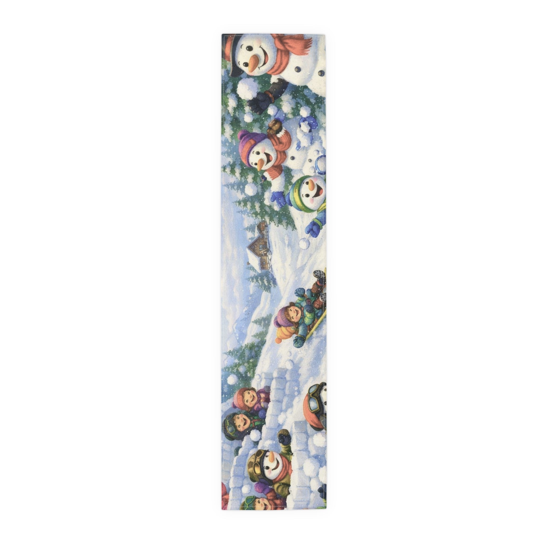 Snowman Winter Scene Table Runner | Holiday Snowball Fight