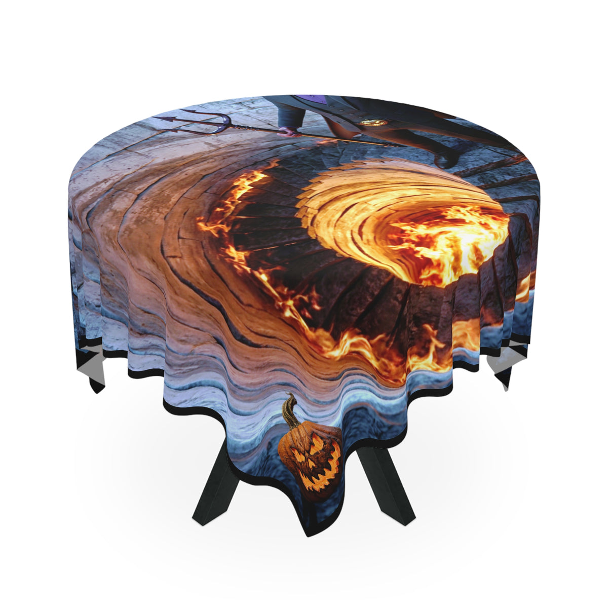 Devil Over Fiery Well Tablecloth | Jack-O'-Lantern Corners – Halloween Table Decor