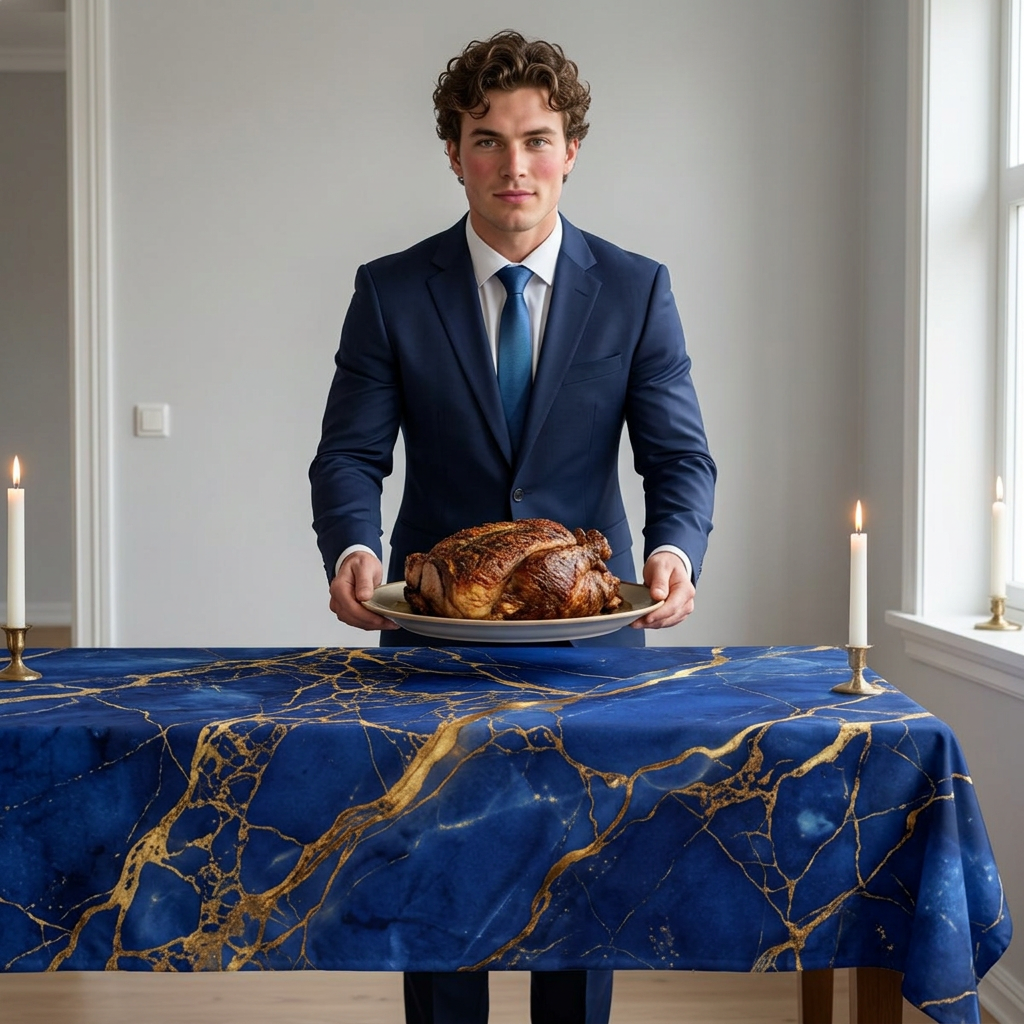 Blue Gold Marble Tablecloth | Navy Marble Print Tablecloth