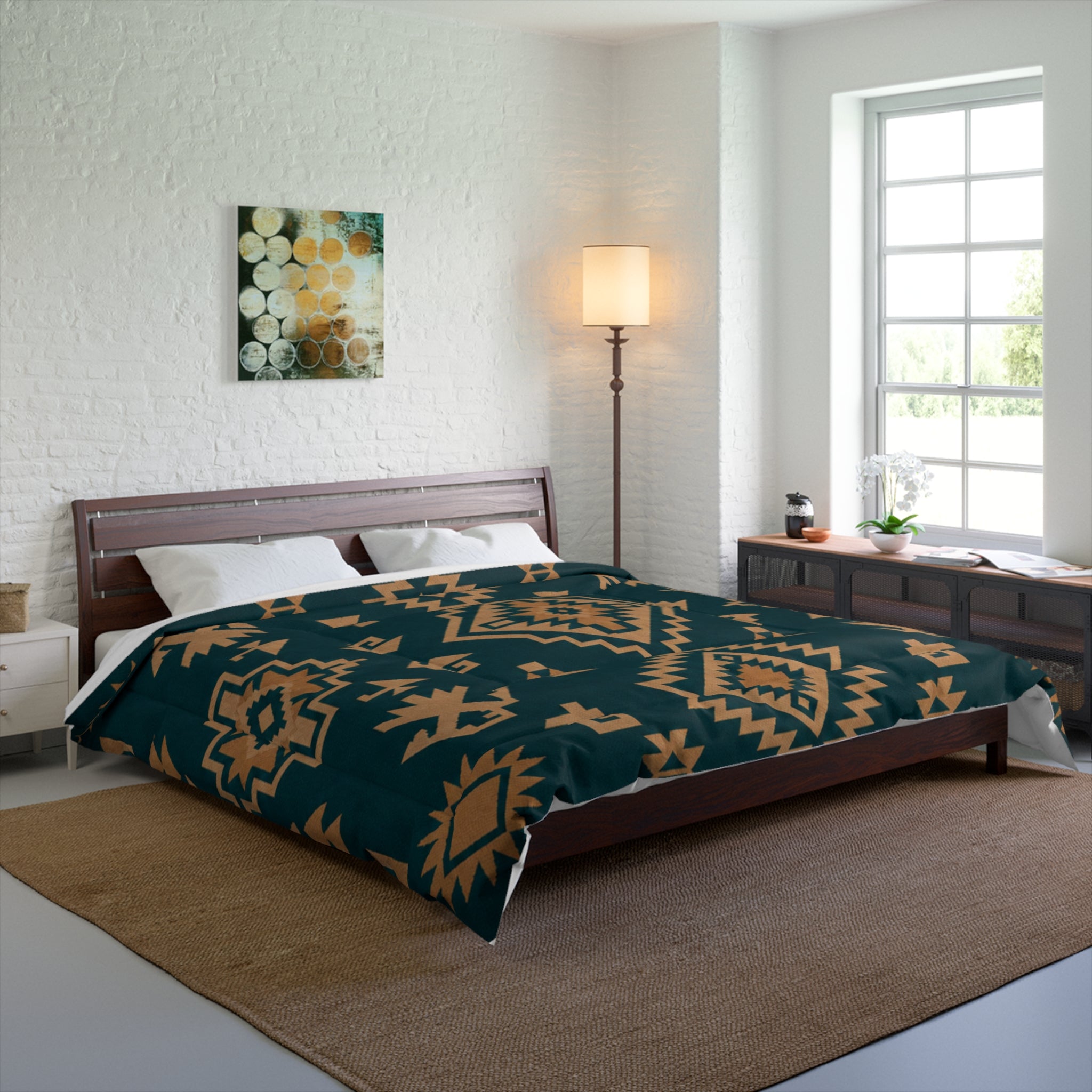 Southwestern Aztec Pattern Comforter / Boho Native Geometric Bedding